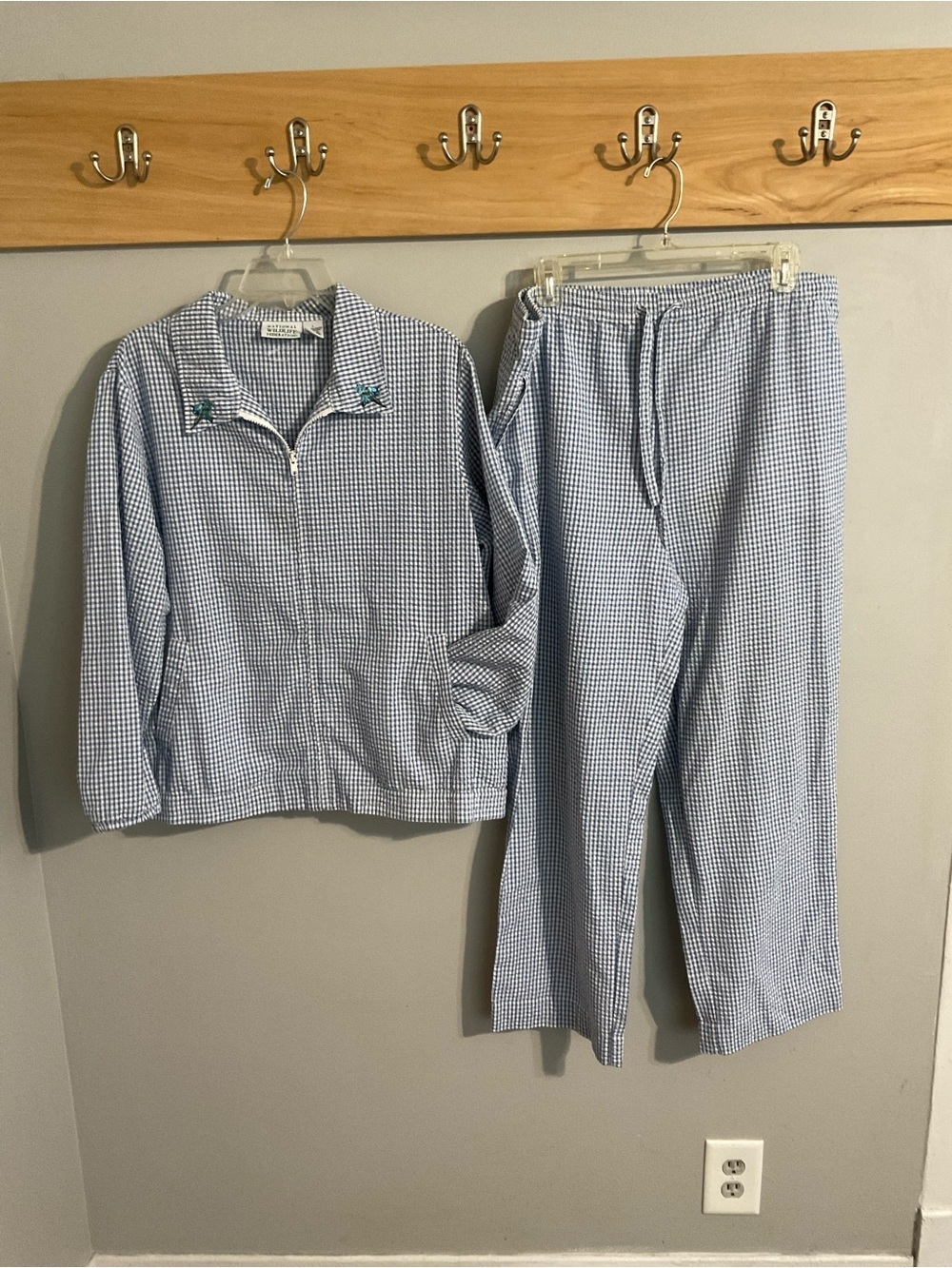 National Wildlife Federation 2 pcs Blue/White Gingham Pant Suit Set Large